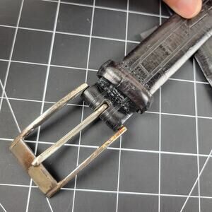 Brighton Belt Leather Skin Black Embossed Silvertone Buckle Sz 38 Unisex Mens